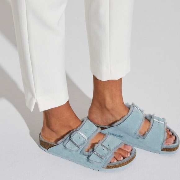 Birkenstock Shoes - Birkenstocks Arizona Sherling Baby Blue Sandals